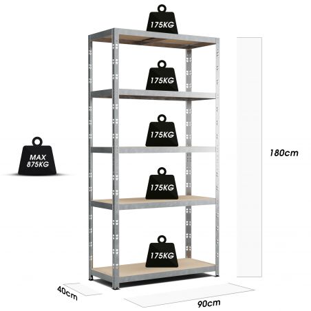 Etagère Charges Lourdes -180x90x40cm Gris